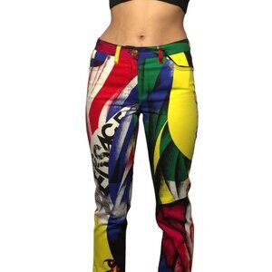 NWT Versace Women's Brushed Multi Print Skinny Jeans MEDUSA HEAD Gold Sz 26